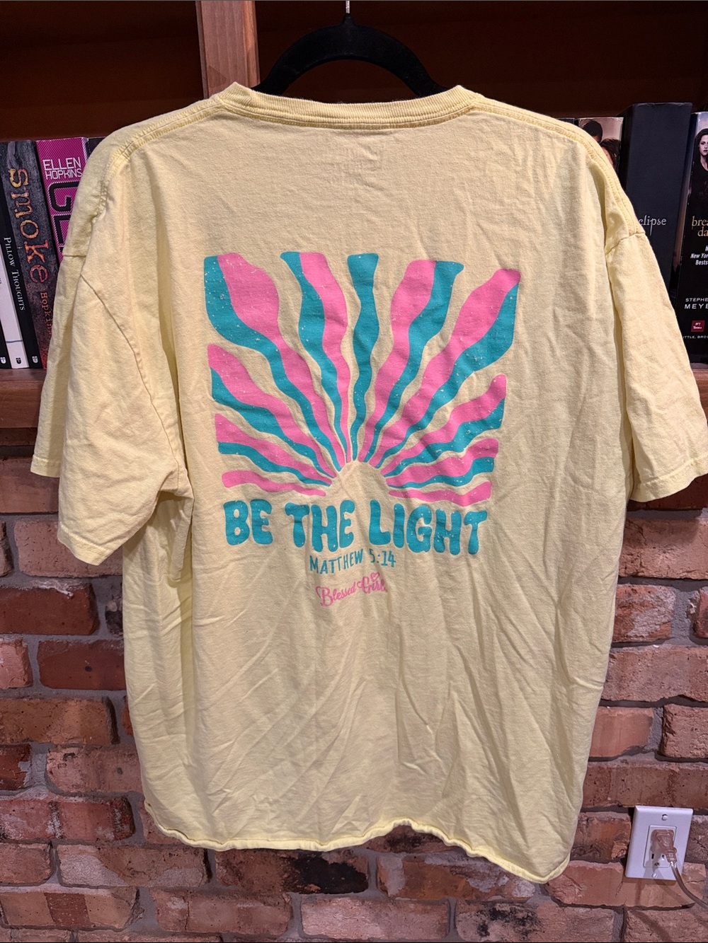 Blessed Girl sz XL Be The Light Graphic Tee - Yellow with Pink & Teal Print